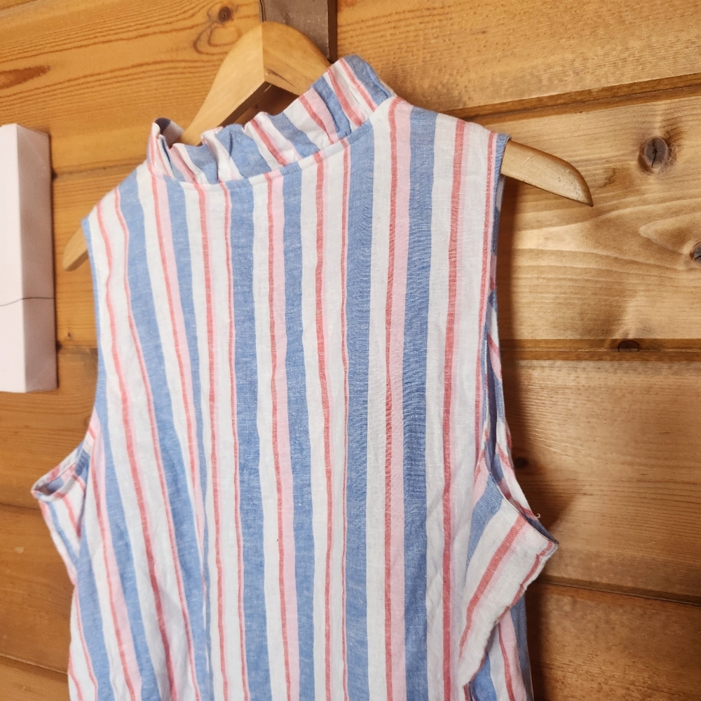 Crown & Ivy NWT Ruffle Neck Popover Striped Linen Blend Blouse Top Preppy Sz XL - Picture 9 of 9
